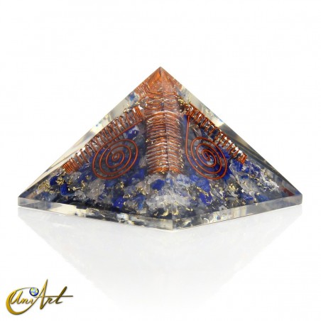 Orgonite Pyramid with Copper Coils and Lapis Lazuli and Crystal Quartz