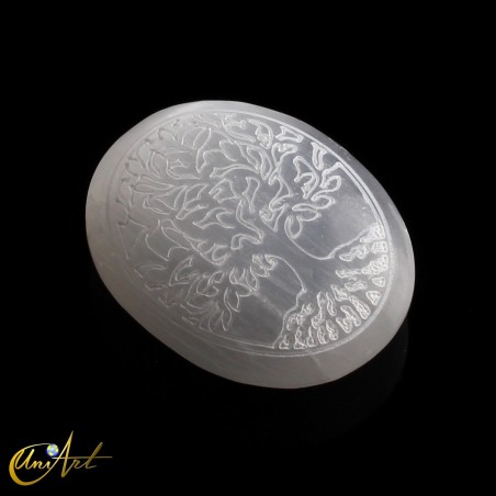 Jabón de selenita grabado, 7 cm - árbol de la vida