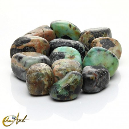 Crisocola con turmalina, 200 gramos de cantos rodados