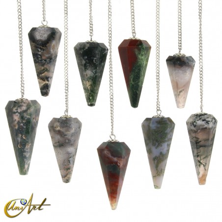 Péndulo de ágata musgosa natural, 6 caras