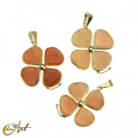 Gold plated clover pendant - orange aventurine