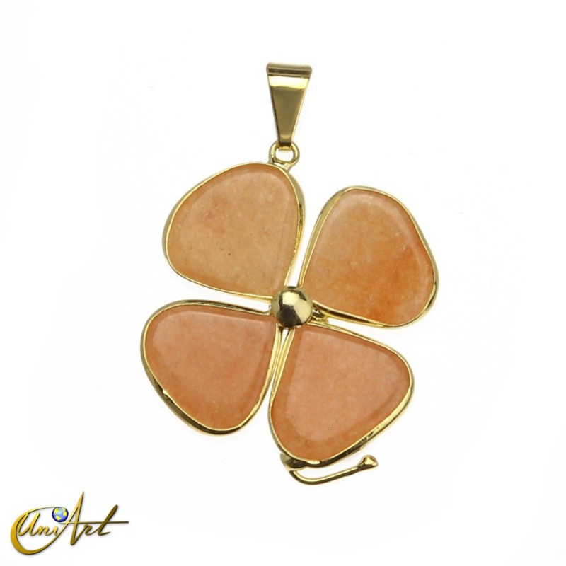 Gold plated clover pendant - orange aventurine