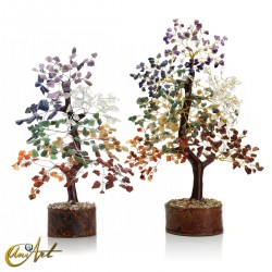 Tree with chakra stones and wooden base