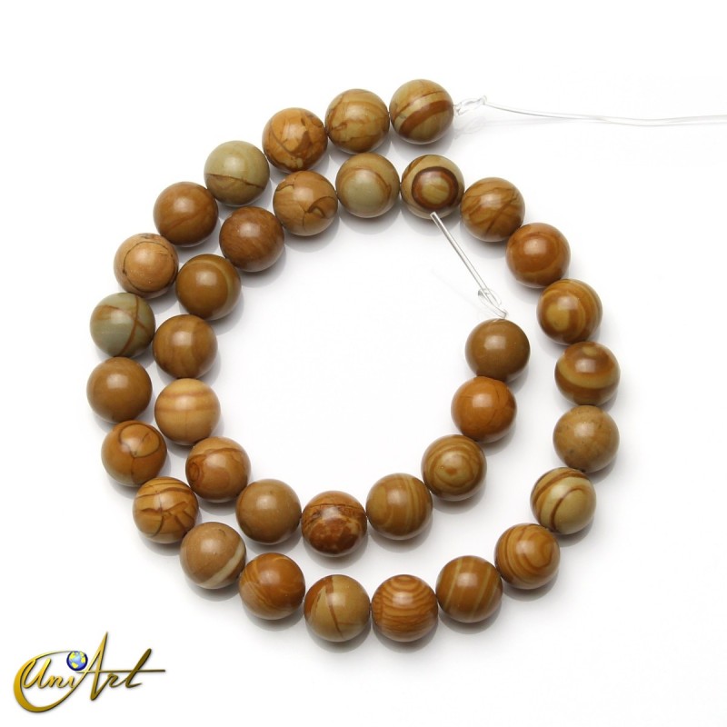 Cuentas redondas de jaspe madera, 10 mm