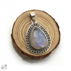 Lágrima de piedra luna en plata, colgante, grande modelo 3