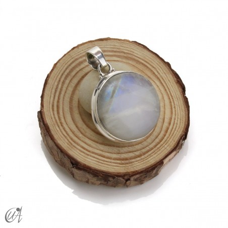 Circular moonstone pendant in sterling silver, model 1