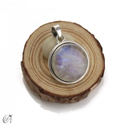 Circular moonstone pendant in sterling silver, model 2