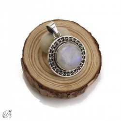 Circular moonstone pendant in sterling silver, model 4