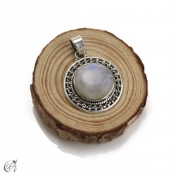 Circular moonstone pendant in sterling silver, model 4