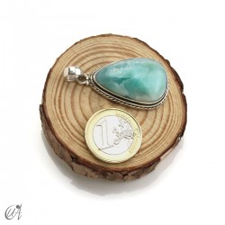 Pendant larimar teardrop in sterling silver, large model 1