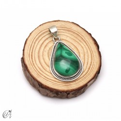Malachite teardrop, sterling silver pendant