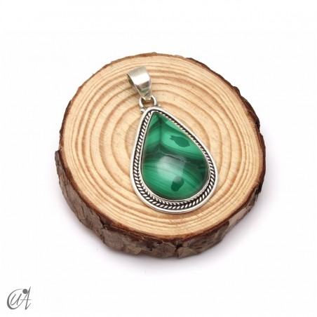 Lágrima de malaquita, colgante en plata de ley. Mediano - modelo 1