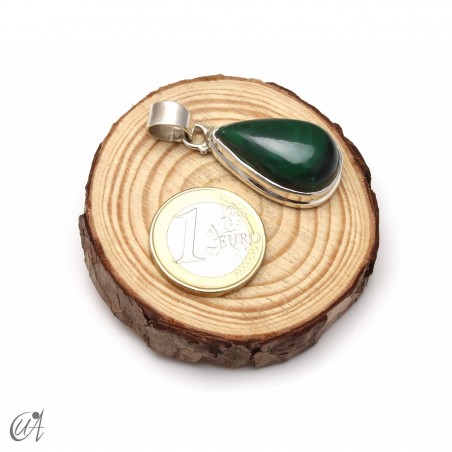 Malachite teardrop, sterling silver pendant. Medium - model 2