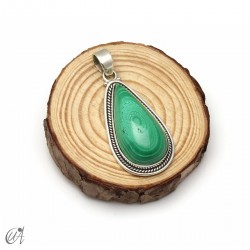 Malachite teardrop, sterling silver pendant. Large - model 1