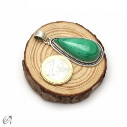 Malachite teardrop, sterling silver pendant. Large - model 1