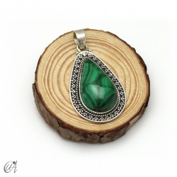 Malachite teardrop, sterling silver pendant. Large - model 4