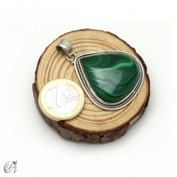 Malachite teardrop, sterling silver pendant. Extra large - model 1