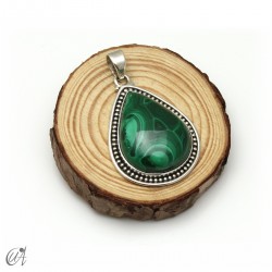 Lágrima de malaquita, colgante en plata de ley. Extra grande - modelo 3