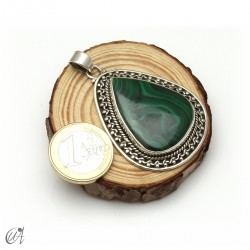 Malachite teardrop, sterling silver pendant. Extra large - model 4