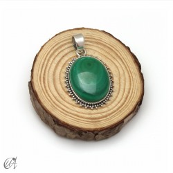 Oval malachite pendant in 925 silver. Medium - model 4