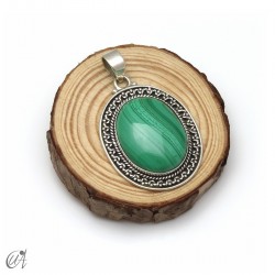 Colgante oval de malaquita en plata 925. Grande - modelo 1