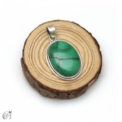 Oval malachite pendant in 925 silver. Large - model 2