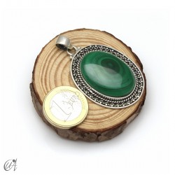 Oval malachite pendant in 925 silver. Extra large - model 1