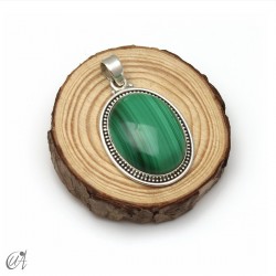 Colgante oval de malaquita en plata 925. Extra grande - modelo 3