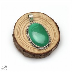 Oval malachite pendant in 925 silver. Extra large - model 4