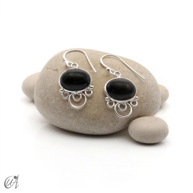 Nuit sterling silver earrings with natural black star diopside