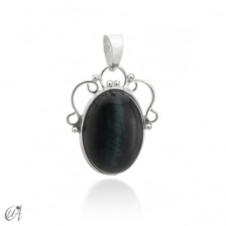 Romance pendant, hawk’s eye in 925 silver