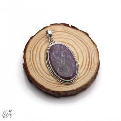 Oval charoite pendant in 925 silver -medium, model 4
