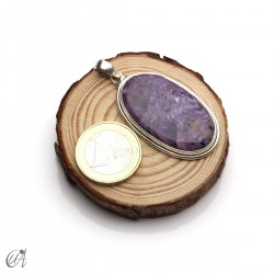 Oval charoite pendant in 925 silver - large, model 1