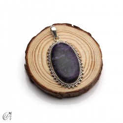 Oval charoite pendant in 925 silver - large, model 2