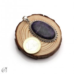 Oval charoite pendant in 925 silver - large, model 2