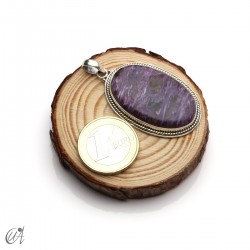 Oval charoite pendant in 925 silver - large, model 4