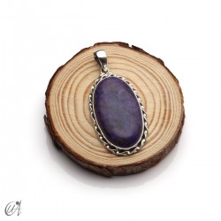 Oval charoite pendant in 925 silver - large, model 5
