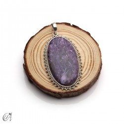 Oval charoite pendant in 925 silver - extra large, model 2