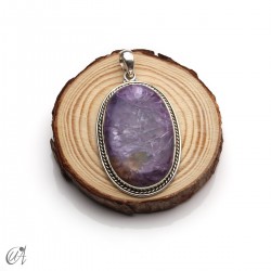 Oval charoite pendant in 925 silver - extra large, model 4