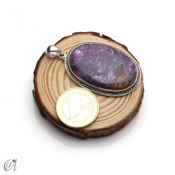 Oval charoite pendant in 925 silver - extra large, model 4
