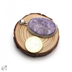 Oval charoite pendant in 925 silver - extra large, model 5