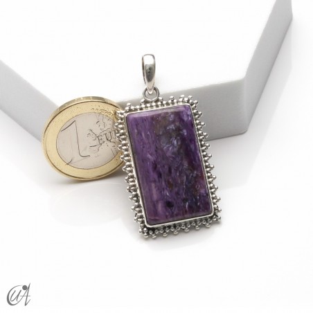 Colgante rectangular de plata y charoita, mediano - modelo 1