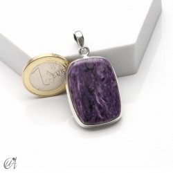Colgante rectangular de plata y charoita, mediano - modelo 2