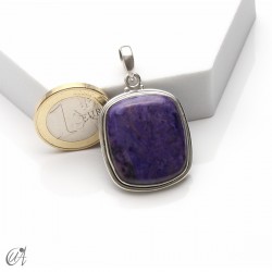 Rectangular silver and charoite pendant, medium -  model 3