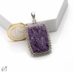 Colgante rectangular de plata y charoita, grande - modelo 1