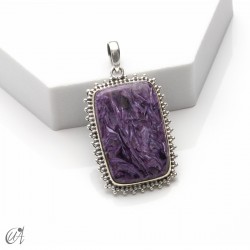 Colgante rectangular de plata y charoita, grande - modelo 1