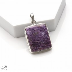Colgante rectangular de plata y charoita, grande - modelo 2