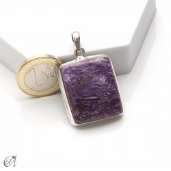 Colgante rectangular de plata y charoita, grande - modelo 2
