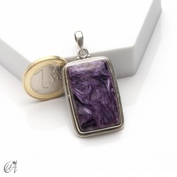 Colgante rectangular de plata y charoita, grande - modelo 3