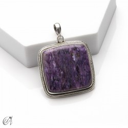 Colgante rectangular de plata y charoita, extra grande - modelo 1